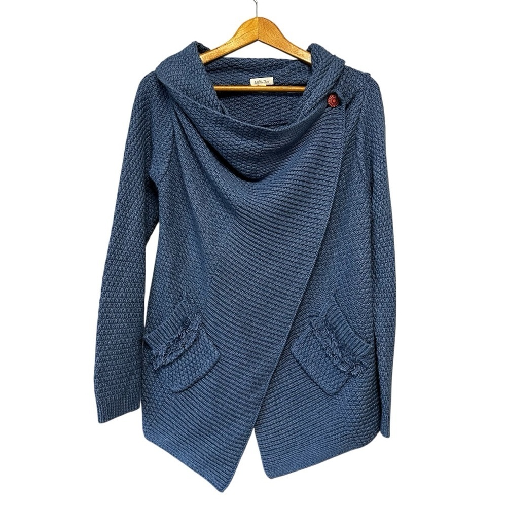 Matilda Jane Blue Knit Envision This Cardigan Size Small Wrap Chunky